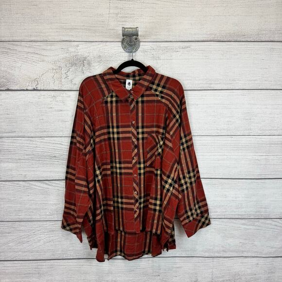 Flawless Plus Size Orange Rust Plaid Button Up Flannel Top Size 3XL - Picture 1 of 10